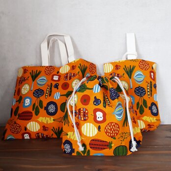 【ソフトリネン】入園バッグセット3点セット：フルーツバスケット【0546】