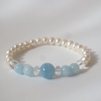 アクアマリン＆淡水パール　ブレスレット