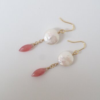 インカローズ＆淡水パール　ピアス