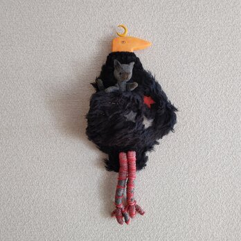 ねこを誘って、とりの夜さんぽ ｜ 壁飾り