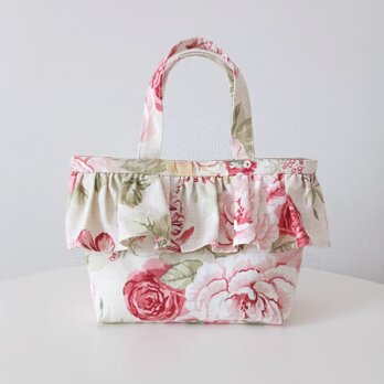 フリルトートバッグ Sサイズ ペットボトルホルダー付き 英国輸入生地 おでかけ