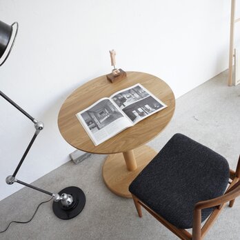 総無垢材 直径70cm オーク材 ラウンドテーブル 丸テーブル カフェテーブル 1本脚 高さ指定可 OAK