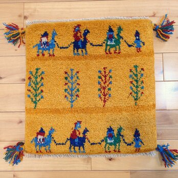 ペルシャ　ギャッベ　ミニマット　ラグ　横42x38cm　ラクダ　黄金色　Z1655s