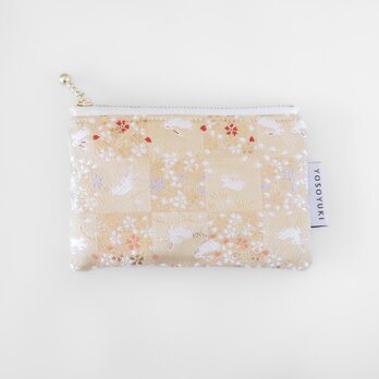 白うさぎ ミニポーチ 金らん生地 着物 織物 和柄 （オープン記念SALE 20%OFF）