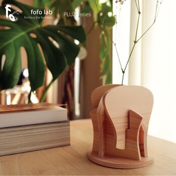 PLUZ｜木板の立体パズル×花瓶×ストーン③　一輪挿し／組み木／ヒノキ／癒し／名入れ無料／ギフトラッピング無料