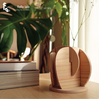 PLUZ｜木板の立体パズル×花瓶×ストーン④　一輪挿し／組み木／ヒノキ／癒し／名入れ無料／ギフトラッピング無料