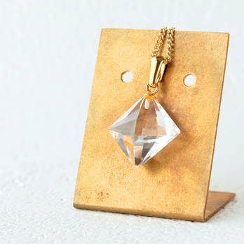 15mm 立体研磨 クォーツ/白水晶  K18GP K24GP 天然石ネックレス - 3DダイヤS