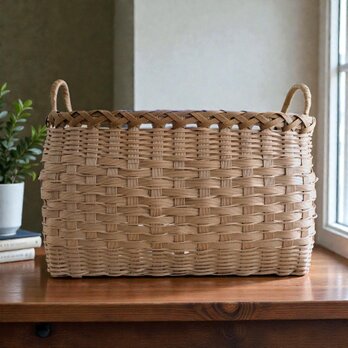 新生活やお部屋の整理に　大容量クラフトバンド製バスケット　かご　ビスケットカラー　シンプル&ナチュラル　カントリー調・北欧風収納