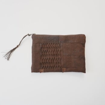 小さな布たちのフラットポーチ　柿渋染め