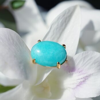 大粒アマゾナイトの14mmのカボション爪留めリング　～希望の石