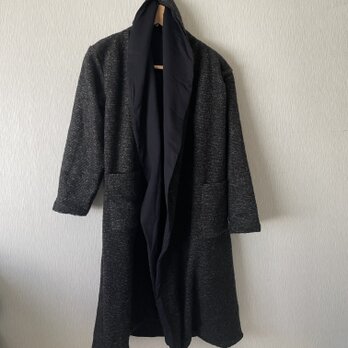 ウールー両面コットンゆったりガウンコート　グレー黒Ｆ