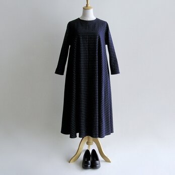 久留米織＊トリコロールドット柄＊ゆったりシルエットのフレアワンピース【受注製作】
