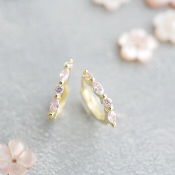 【数量限定】桜ピンクワンタッチフープピアス/イヤリング（ゴールド）春の装いにプラス 春ピアス