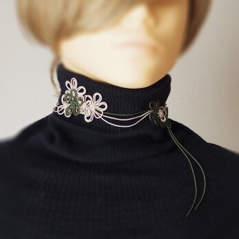 【新作】チョーカー「爛漫と萌」（深緑×薄茶）