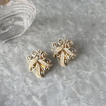 Y1221-ヴィンテージイヤリング U.S.A. Gold Tone Rhinestone Swirl Mid-Century