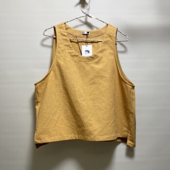 ★仕立て済み・即納品★三角スリットベスト【KCLくったりコットンリネン】マスタード◆フリーサイズ