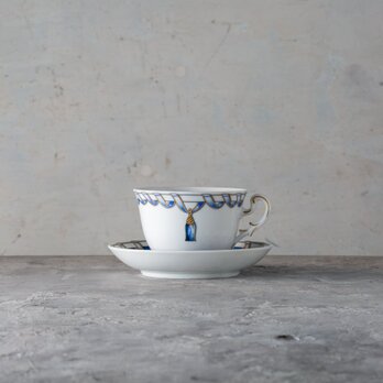 リチャードジノリ フィオッコ グレース カップ＆ソーサー 青リボン文様 イタリア 2000年代