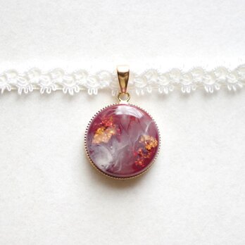 【受注製作】レジンアート　ラウンドモチーフとタティングレースとサテンリボンのチョーカー〈牡丹燈籠〉