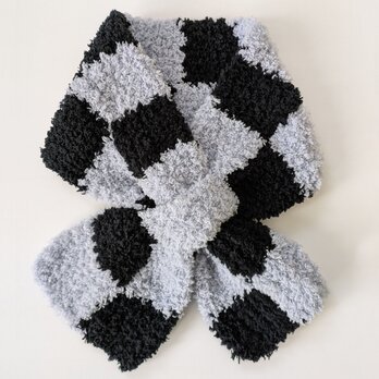 ティペット型ネックウォーマー リバーシブル チェック柄 グレー×ブラック