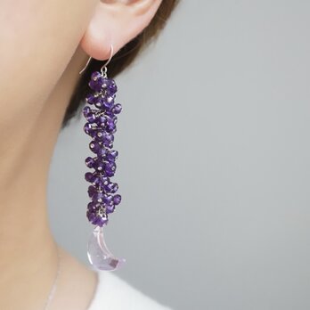 【１点限定】「夜明け」アメジスト ロングピアス イヤリング シルバー silver925 天然石 誕生石 樹脂 ノンホールピアス