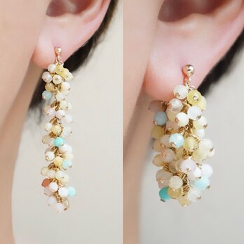 【１点限定】「陽だまり」2wayピアス イエローオパール ピンクオパール アマゾナイト 14kgf 天然石 誕生石