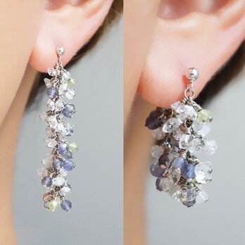 【１点限定】「月雫」2wayピアス ハーキマーダイヤモンド アイオライト ペリドット silver925 天然石 誕生石