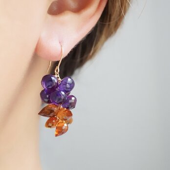 【１点限定】「黄昏時」ピアス イヤリング アメジスト シトリン 14kgf 天然石 誕生石 樹脂 ノンホールピアス