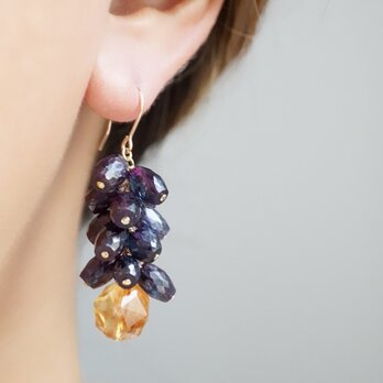 【１点限定】「真夜中の満月」ピアス イヤリング ミスティックカイヤナイト シトリン 14kgf 天然石 誕生石 ノンホールピアス