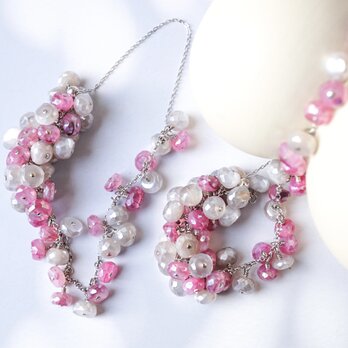 「花雪」ブレスレット スライドチェーン ミスティックムーンストーン ピンク シルバー silver925 金属アレルギー対応