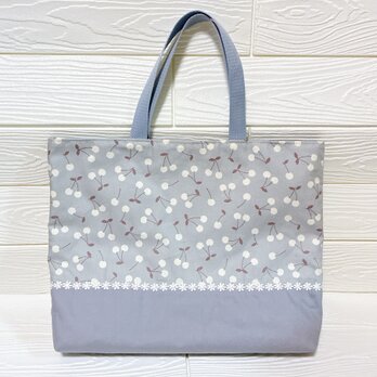 レース付きレッスンバック☆入園入学♪さくらんぼ♪ブルーグレー