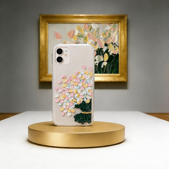 手描き油絵スマホケース 花柄・花束アート 一点物 立体質感 iPhone・Android全機種対応