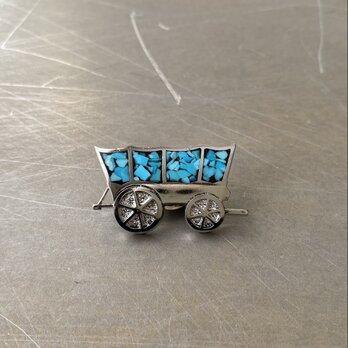 Vintage 90s USA retro turquoise horse wagon brooch