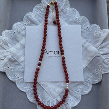 レッドアゲート（赤瑪瑙）ネックレス｜6mm天然石×淡水パール ｜K18ゴールド+シルバー925｜北欧ミニマム