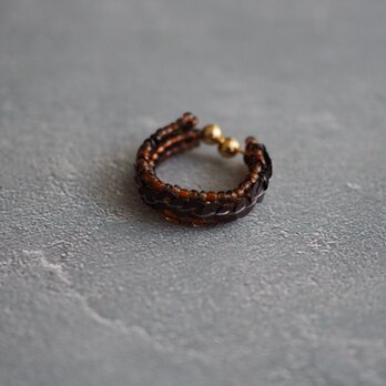 ビーズとスパンコールのイヤーカフ・細（ブラウン）【受注】