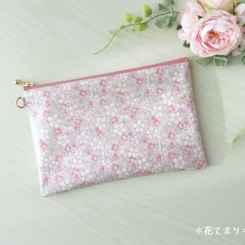 リバティ ラミネート ペイザンヌ・ベリーズのフラットポーチ＊内側仕切り＊20cmファスナー＊
