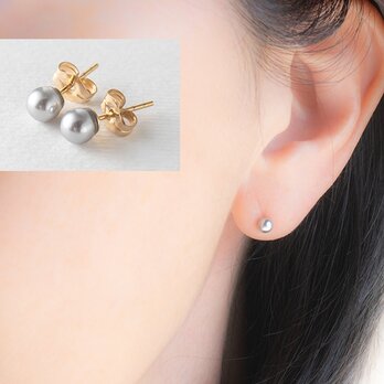 シルバー貝パールのシンプルひとつぶピアス～14KGF