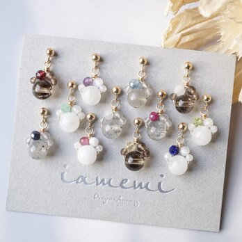 【選べる誕生石】肉球 ピアス イヤリング 犬 猫 ペット 天然石 推し活 14kgf K14 樹脂ピアス ノンホールピアス