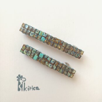 ☆ターコイズステッチ べっ甲スクエアビーズバレッタ2本　(#1238）＊