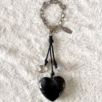 ミニマル ハートガラス チェーンバッグチャーム　ブラック