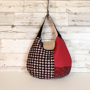 ウールのたまご型バッグ　ワンハンド ル　赤の千鳥格子のコピー