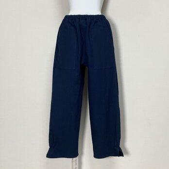 ★ポップスリットパンツ 　ロング【やわらかコットンリネン】ネイビー◆フリーサイズ