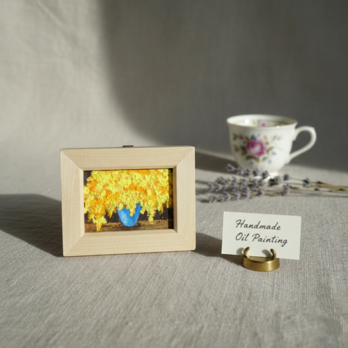 【原画】手描き 油絵「ミモザ」額縁付き ミニサイズ