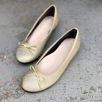 22.5cmのみ/ラメゴールド/フラットパンプス/ラウンンド