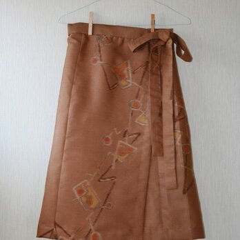 絹　黄土色　 銘仙の羽織から　タック巻きスカート　SMサイズの画像