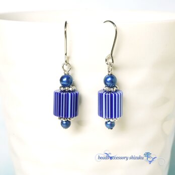 ヴィンテージストライプコマピアス＊ブルー