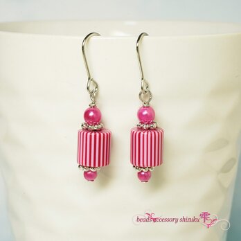 ヴィンテージストライプ コマピアス＊ピンク