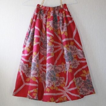ボタニカル柄　ウール　ウエストベルトのフレアスカート　Mサイズの画像