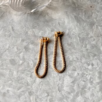 P749-ヴィンテージピアス U.S.A. 1980〜90's Gold Tone Box Chain Loop Studs