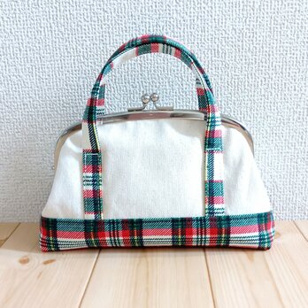 トートバッグ型　大きめがま口ポーチ　17.5cm口金　通帳ケース　お薬手帳ケース　タータンチェック　622