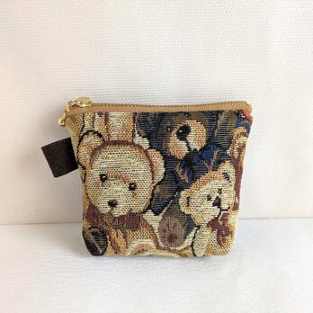 可愛いテディベア柄ミニポーチ（ゴブラン織り）